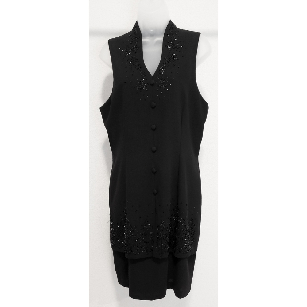 MariAnna Petite Black Beaded Sleeveless Dress